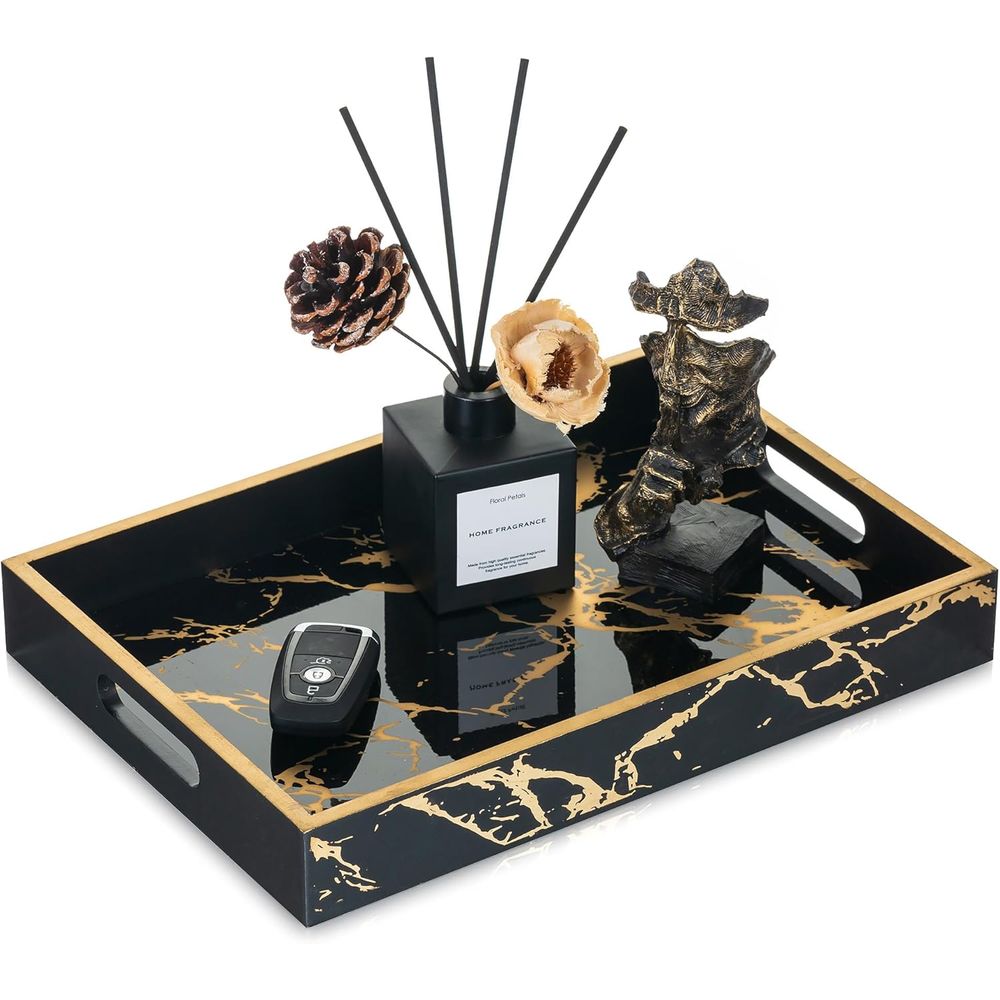 Home Bar And Counter - Decorative Serving Tray Black Imitation Marble