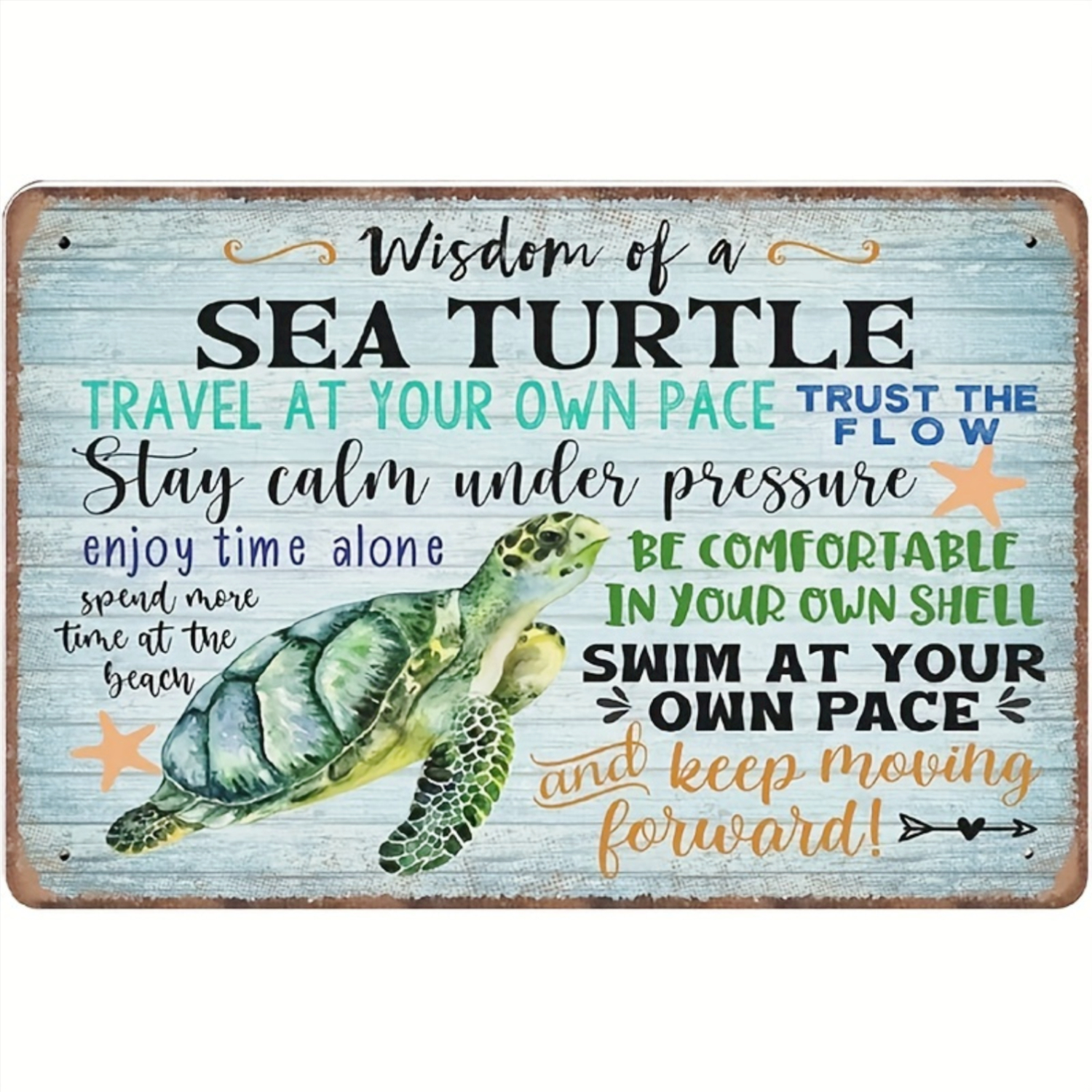 Home Bar And Kitchen - 1pc Wisdom Sea Turtle Vintage Metal
