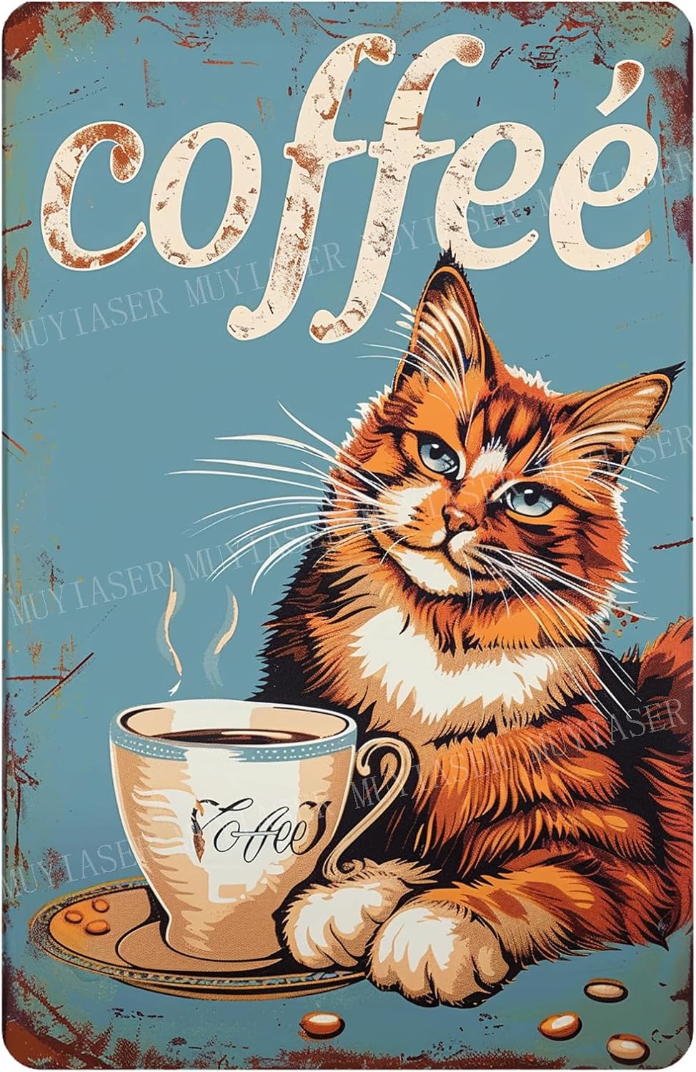 Home Bar And Coffee - Metal Signs Coffee Vintage cat Sign