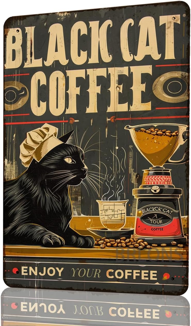 Metal Tin Sign Black Cat Coffe - Home Bar And Coffee recension och pris