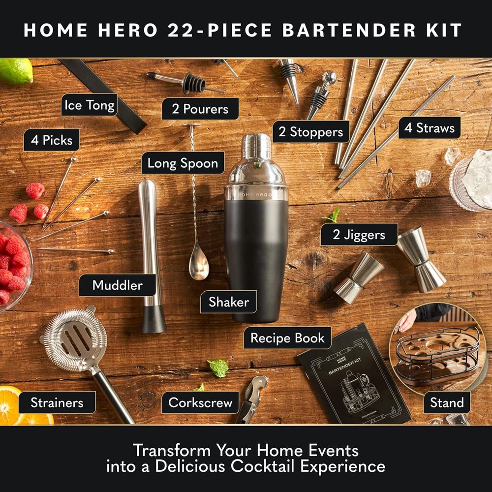 22-Piece Cocktail Shaker Set w - Cocktail Recipe Book recension och pris